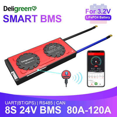 Deligreen Smart Bms Lifepo4 Batterie 8S 24v 80-120A mit UART BT 485 CAN Funktion für RV-Außenlager